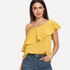 Shein Asymmetrical Neck Flounce Trim Top