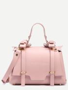 Shein Pink Dual Buckled Strap Front Studded Satchel Bag