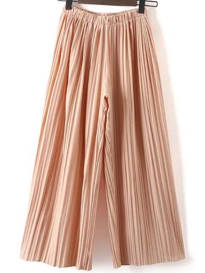 Shein Pleated Pink Chiffon Wide Leg Pants