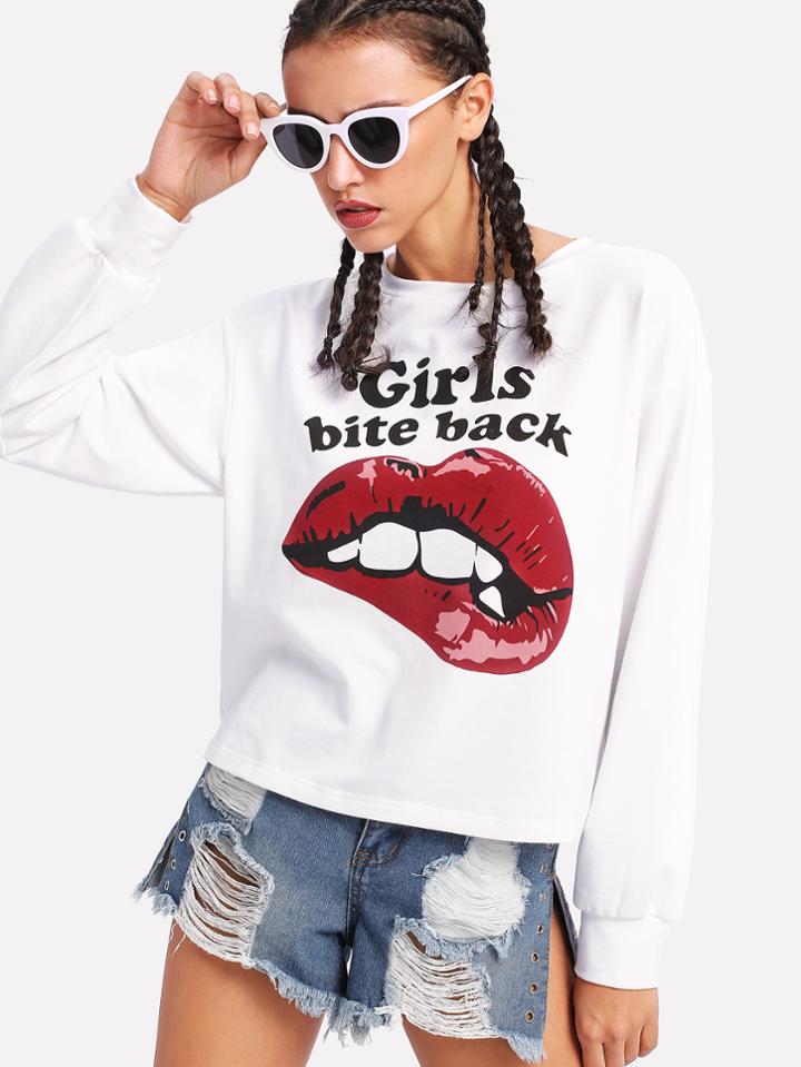 Shein Lip Print Drop Shoulder Tee