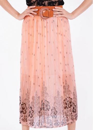 Rosewe Enchanting Print Design Pink Chiffon Skirt For Woman