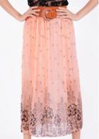 Rosewe Enchanting Print Design Pink Chiffon Skirt For Woman