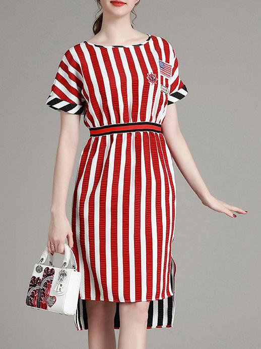 Shein Red Color Block Striped High Low Dress