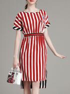 Shein Red Color Block Striped High Low Dress