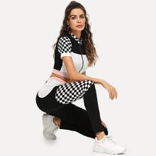 Shein Zip Up Color Block Tee & Legging Set