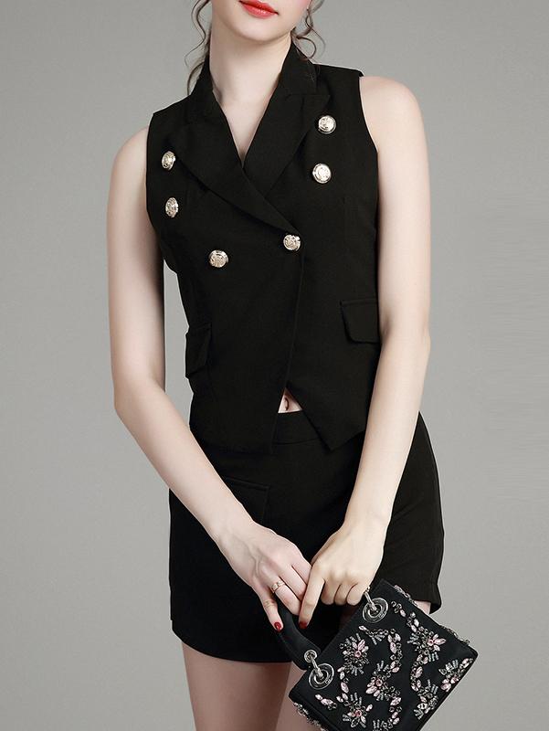 Shein Black V Neck Top With Pockets Shorts