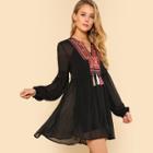 Shein Bishop Sleeve Embroidery Smock Top Without Cami