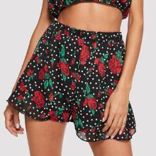 Shein Mixed Print Lettuce Trim Shorts