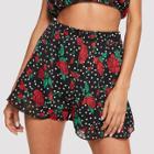 Shein Mixed Print Lettuce Trim Shorts