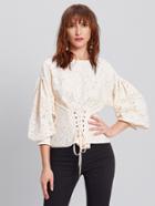 Shein Lace Up Corset Detail Bishop Sleeve Top