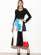 Shein Color Block Zipper Back A-line Skirt