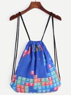 Shein Blue Tetris Print Drawstring Backpack