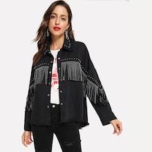 Shein Studs And Fringe Detail Raw Cut Jacket