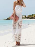 Shein White Strapless Floral Beautiful Crochet Maxi Dress