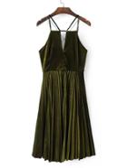Shein Cross Back Pleated Velvet Cami Dress