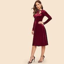 Shein Tie Neck Fit And Flare Velvet Dress