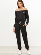 Shein Black Alien Patch Off The Shoulder Sweatsuit