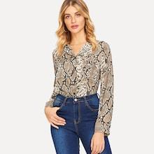 Shein Dual Pocket Front Snakeskin Blouse