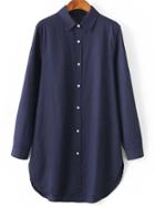Shein Navy Lapel Long Sleeve Buttons Loose Blouse