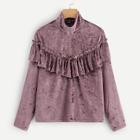 Shein Ruffle Trim Zipper Velvet Shirt