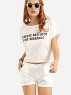 Shein Letter Print T-shirt With Shorts - White