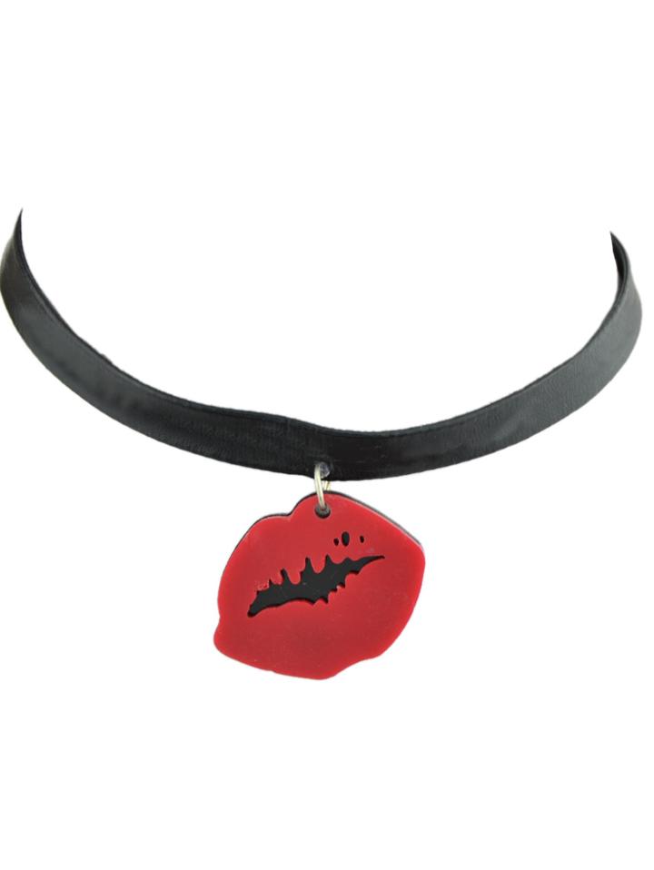 Shein Acrylic Lips Pendant Black Pu Leather Choker Necklace