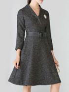 Shein Black V Neck Belted A-line Dress