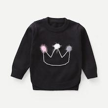 Shein Toddler Girls Pom Pom Detail Crown Pattern Jumper