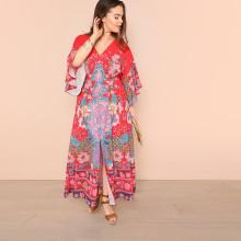 Shein Plus Tribal Print Exaggerate Cuff Dress