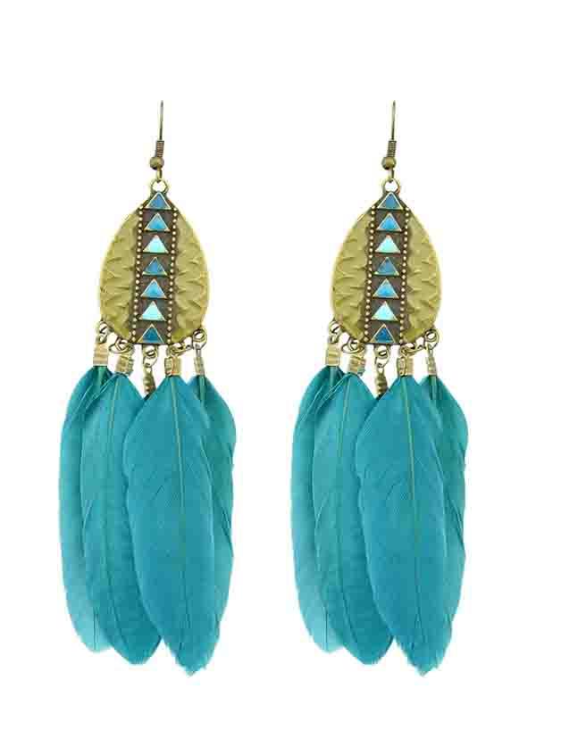 Shein Lakeblue New Tibetan Design Feather Chandelier Earrings