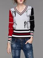 Shein Color Block V Neck Striped Sweater