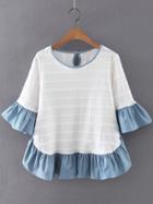 Shein Multicolor Ruffle Bell Sleeve Knit Jacquard Blouse