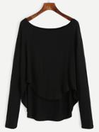 Shein Black Drop Shoulder Dip Hem T-shirt