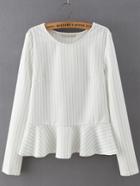 Shein White Round Neck Striped Ruffle Crop Blouse