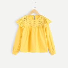 Shein Girls Keyhole Back Eyelet Embroidered Top