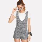 Shein Button Up Gingham Romper With Tied Strap