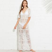 Shein Plunging Neck Floral Lace Dress