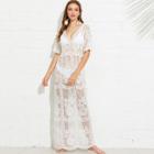 Shein Plunging Neck Floral Lace Dress