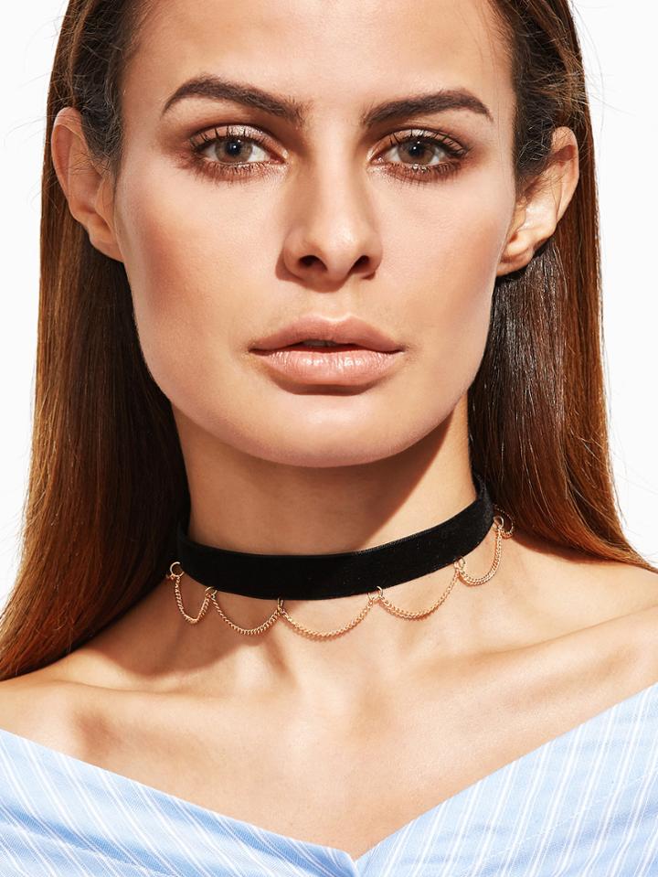 Shein Black Metal Chain Fringe Choker Necklace