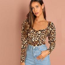 Shein Gigot Sleeve Leopard Tee