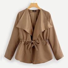 Shein Drawstring Waist Solid Waterfall Coat