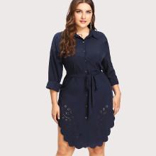 Shein Plus Laser Cut Scallop Hem Shirt Dress