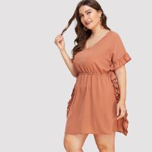 Shein Plus Ruffle Trim Elastic Waist Batwing Dress