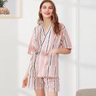 Shein Striped Kimono Wrap Top & Shorts Pj Set