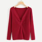 Shein Cut And Sew Solid Twist Sweater