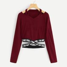 Shein Letter Print Criss-cross Cut Out Neck Tee