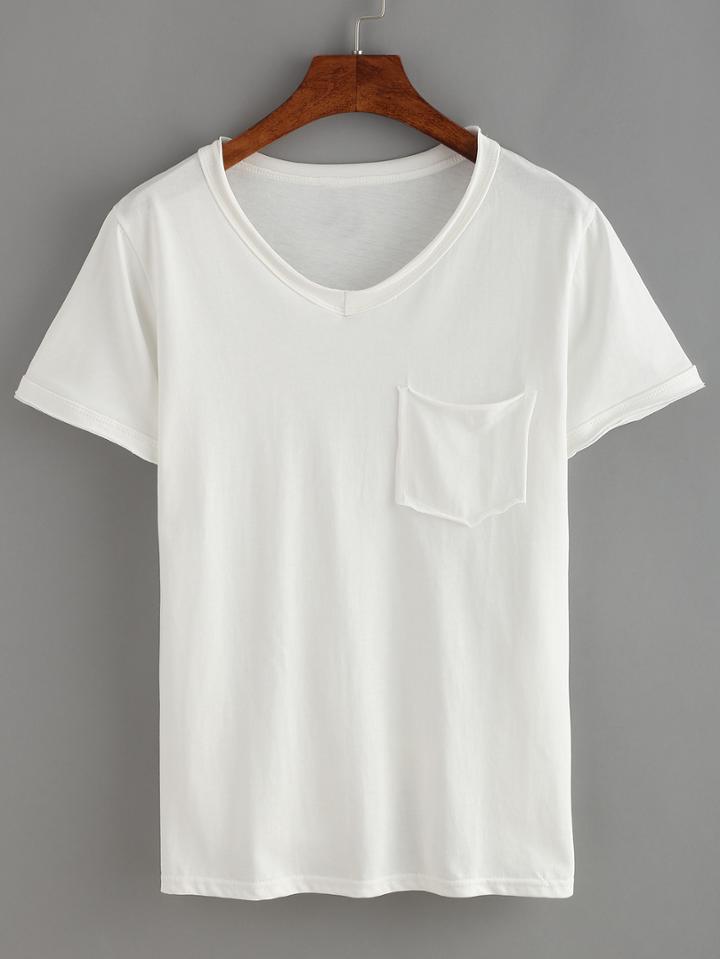 Shein Plain Round Neck Pocket T-shirt