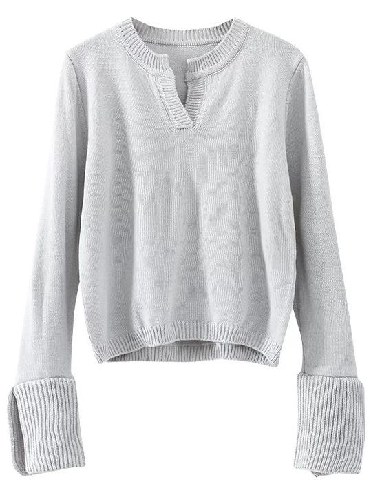 Shein Grey Notch Neck Bell Sleeve Sweater