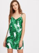 Shein Palm Leaf Print Strappy Back Slip Dress