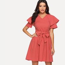 Shein Cloak Sleeve Bow Tie Waist Dress